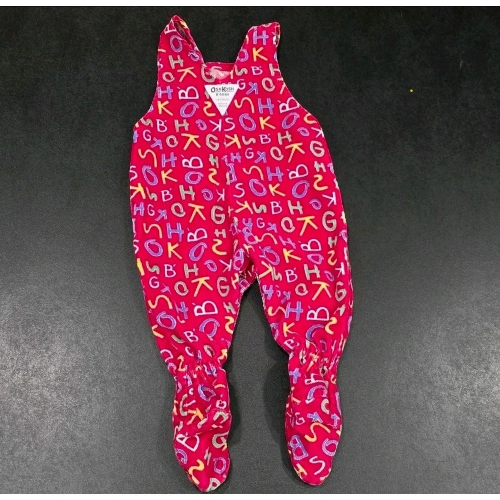 Vintage OshKosh Bgosh Maroon Alphabet Corduroy Footed Overalls Vestbak USA 3-6M
